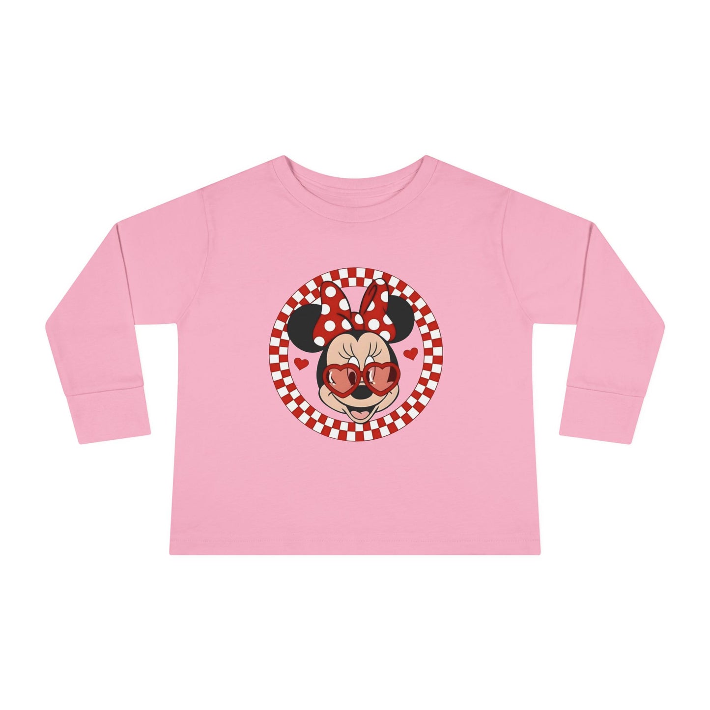 Toddler Long Sleeve Tee — Retro Minnie Face with Red Checkerboard