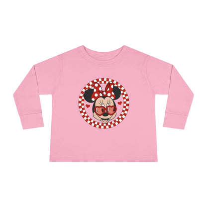 Toddler Long Sleeve Tee — Retro Minnie Face with Red Checkerboard