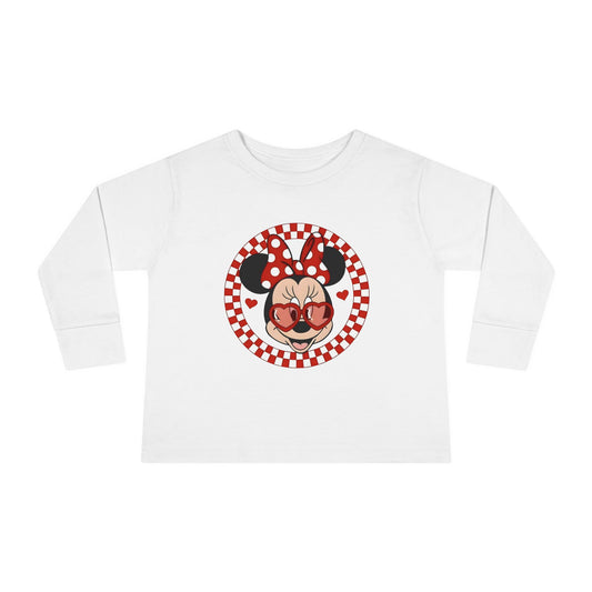 Toddler Long Sleeve Tee — Retro Minnie Face with Red Checkerboard